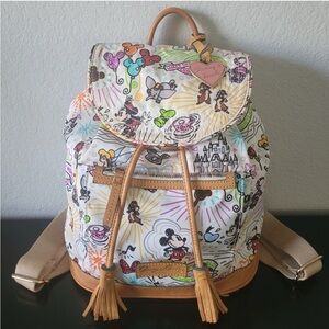 SKETCH pattern.Cream and Tan Backpack with Playful Design and Drawstring Closure